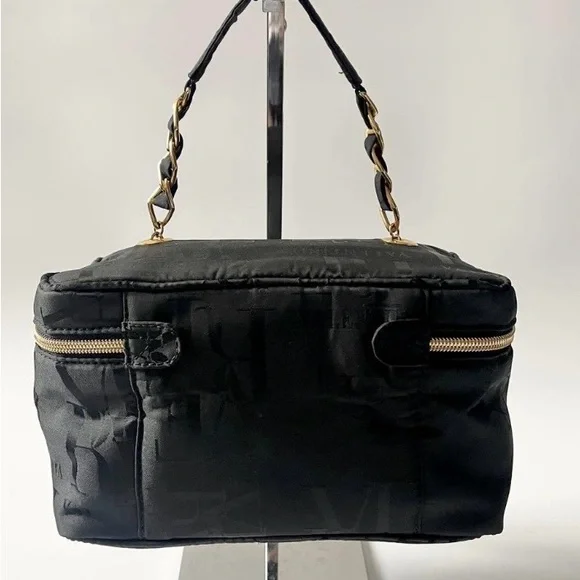 Valentino Black Canvas Vanity Bag with Gold Hardware - Picture 3 of 10